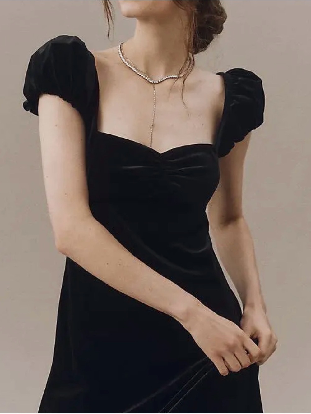 Free People Black Velvet/ Velour Puff Sleeve Babydoll Dress Gothic Whimsical